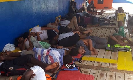 Migrants stranded aboard the Tunisian gas tanker Sarost 5