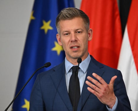 Election winner and leader of Hungary’s Tisza party Péter Magyar speaks at a press conference in Budapest, Hungary.
