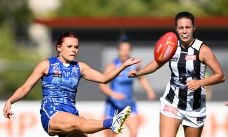 North Melbourne’s Jenna Bruton in action during the Kangaroos’ 23-point win over Collingwood on Sunday.