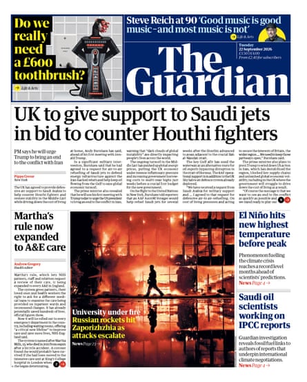 The Guardian front page 22 September 2026