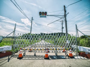 Traffic lights were still working in Okuma despite the roads being closed off
