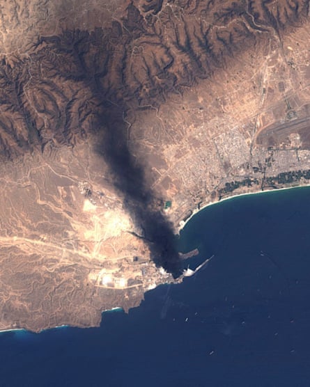 Smoke billowing from the Mina petroleum facility in Oman on 16 March.