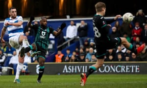 QPR’s Lee Wallace scores the fourth goal with a great volley during their 5-1 tonking of Swansea City.