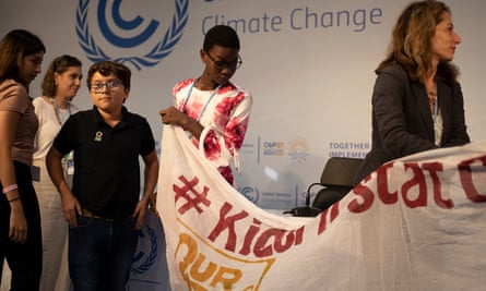 Children join the Our Kids’ Climate delegation for the film launch and press conference at Cop 27