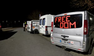 Hundreds of cars, campervans and trucks are on their way to a protest against Covid regulations in Brussels. Vans seen in the Heyzel ‘ parking lot on 13 February in Grimbergen, Belgium, ahead of a demonstration in Brussels for 14 February.