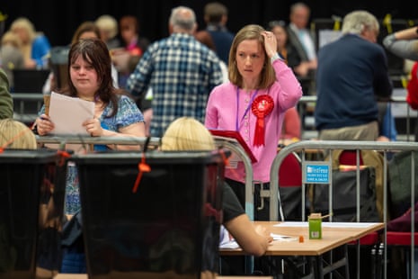 An anxious Labour party member at the count at Venue Cymru in Llandudno this morning.