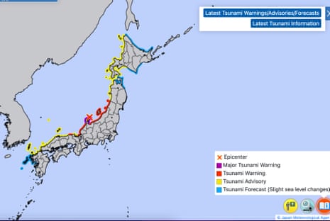 Latest tsunami warnings in Japan