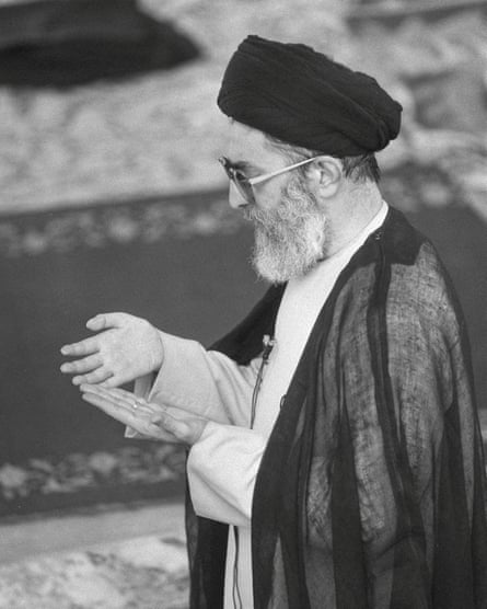 Khamenei leading Friday prayers at Tehran University, 1989.