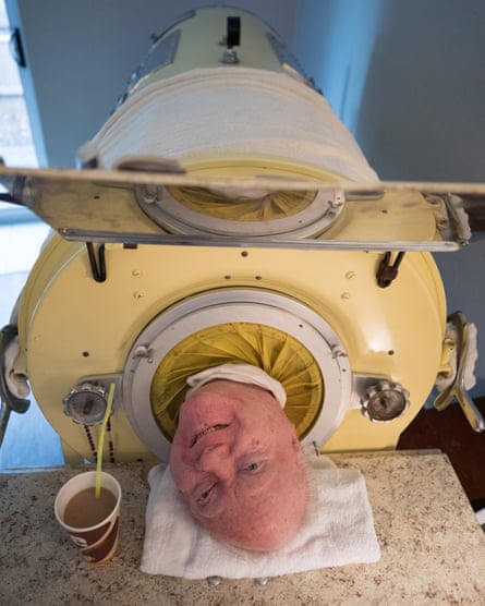 Paul Alexander in his iron lung at home in Dallas Texas September 12, 2019,