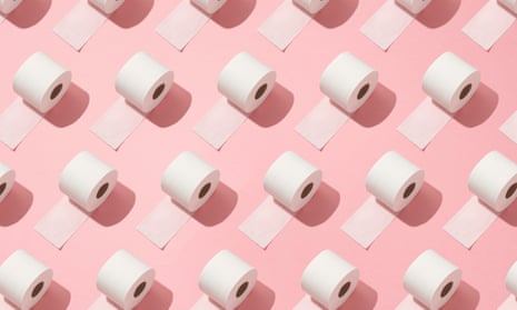 Toilet rolls on pink background.