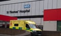 An emergency ambulance outside St Thomas' Hospital in London