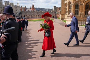 Queen Camilla and King Charles III meet members of the public outside church