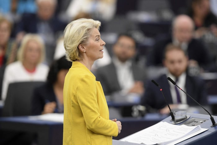 Ursula von der Leyen delivering her state of the union speech to MEPs.