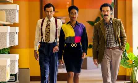 From left: David Tennant, Nafessa Williams and Aidan Turner in Rivals season two.