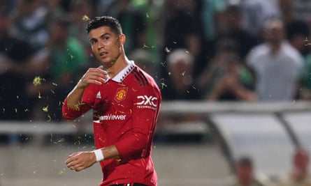 Cristiano Ronaldo reacts after missing a chance at goal