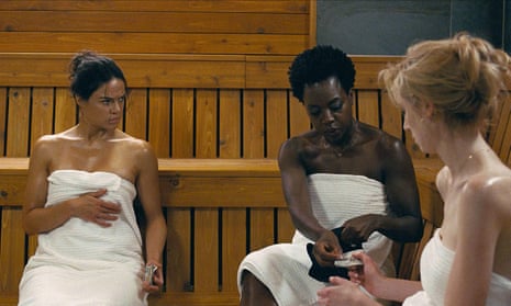 Michelle Rodriguez, Viola Davis and Elizabeth Debicki in Widows. 