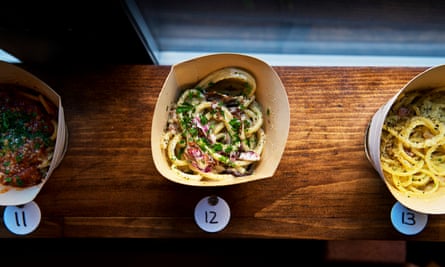 Spaghetti cones on display at Attala’s restaurant