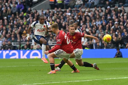 Mathys Tel drills home an equaliser for Spurs in the second half