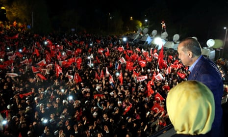 President Erdoğan addresses his supporters in Istanbul, after declaring victory in Turkey’s referendum.