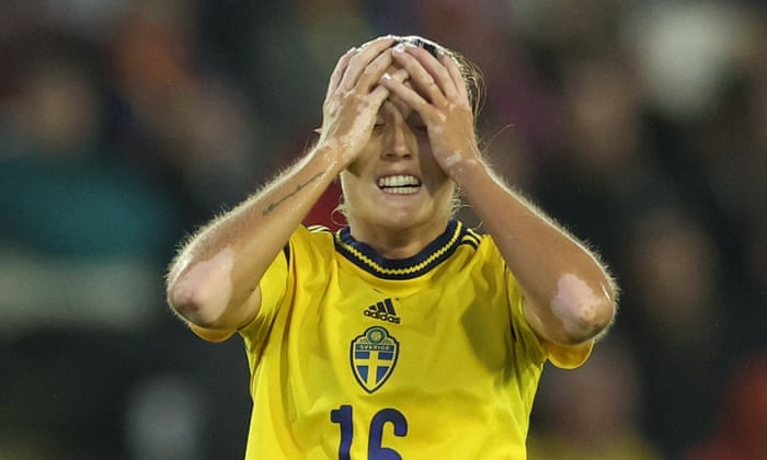 Sweden’s Filippa Angeldal reacts after going close.