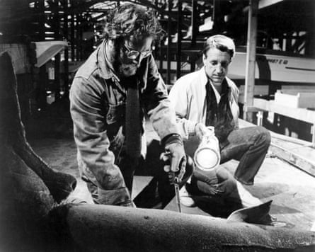 Marine biologist Matt Hooper (Richard Dreyfuss) and police chief Martin Brody (Roy Scheider) in Jaws (1975).