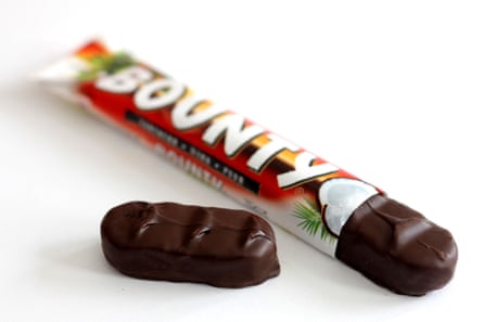 A dark chocolate Bounty bar