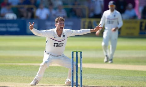 Josh de Caires appeals earnestly with both hands in the air