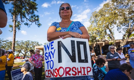 A protest at New College in Sarasota, Florida, against governor Ron DeSantis’s crackdown on ‘woke’ values on campuses.