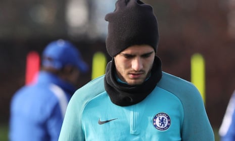 Chelsea’s Álvaro Morata keeps his head down in training at Cobham, before the squad flew out for Tuesday’s game at Roma.