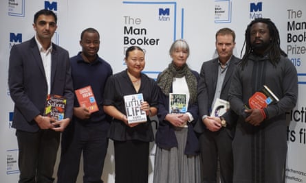 Man Booker prize 2015 Sunjeev Sahota, Chigozie Obioma, Hanya Yanagihara, Anne Tyler, Tom McCarthy and Marlon James.