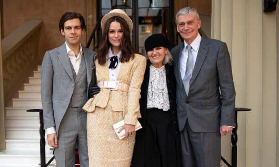 Knightley with her husband James Righton and her parents Sharman and William