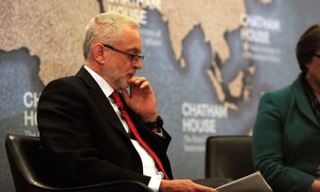 Labour leader Jeremy Corbyn speaking about national security and foreign policy at Chatham House in London.