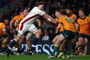 England’s lock Jonny Hill drives at the Wallabies defence.