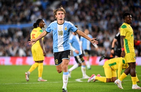 Nico Paz celebrates after scoring against Benin.