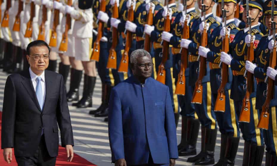 Chinese premier Li Keqiang and Solomon Islands prime minister Manasseh Sogavare. The two countries are close to signing a security deal which would give China a military base in the Pacific. 