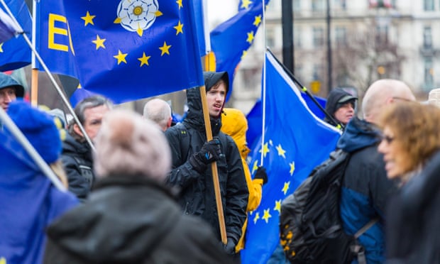 Protesters outside parliament as MPs prepared to debate on Monday a petition calling for a referendum on the final Brexit deal.