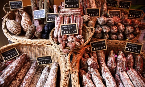 Cold meats on display in a shop in France