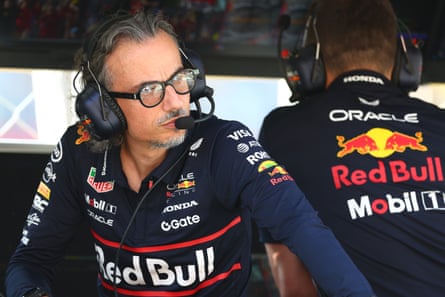 Laurent Mekies, the team principal of Oracle Red Bull Racing looks on from the pit wall.