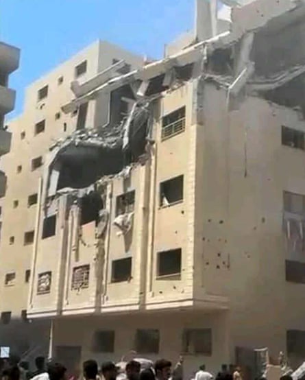 An apartment building in Gaza City showing damage after an Israeli airstrike.
