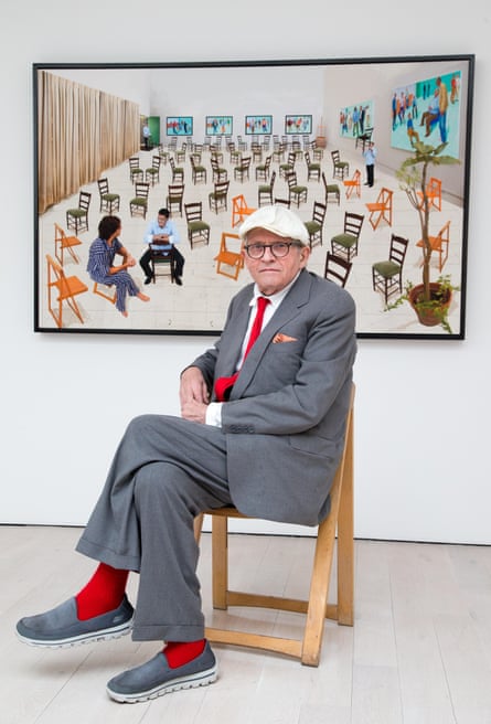 David Hockney at his exhibition Painting and Photography at the Annely Juda Fine Art gallery in London.