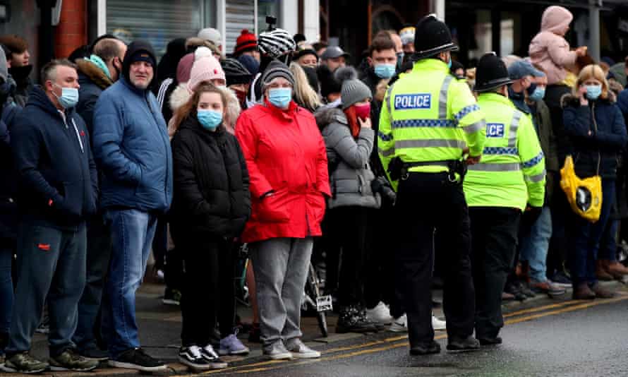 Fans of Marine AFC outside Rossett Park in Crosby before the meeting with Tottenham Hotspur.