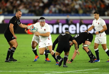 Jamie George makes a break during England’s win against New Zealand in their 2019 World Cup semi-final.