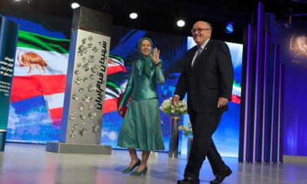 Maryam Rajavi and Rudy Giuliani at a ceremony in Tirana in March marking the Iranian new year.
