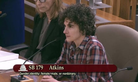 Carly Mitchell testifying in support of proposed legislation for third gender option in California.