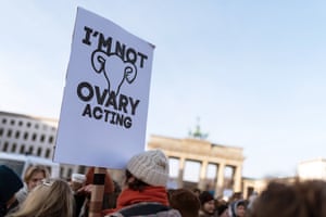 A woman holds a sign reading ‘I’m not ovary acting’ during the Women’s March in Berlin, Germany, 19 January 2019. The march is to support women’s rights, against racism and violence against women. 6016.jpg?width=300&quality=85&auto=forma