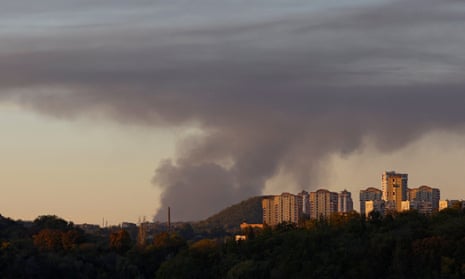 Smoke rises from the area in the direction of Avdiivka, as seen from Donetsk this week.
