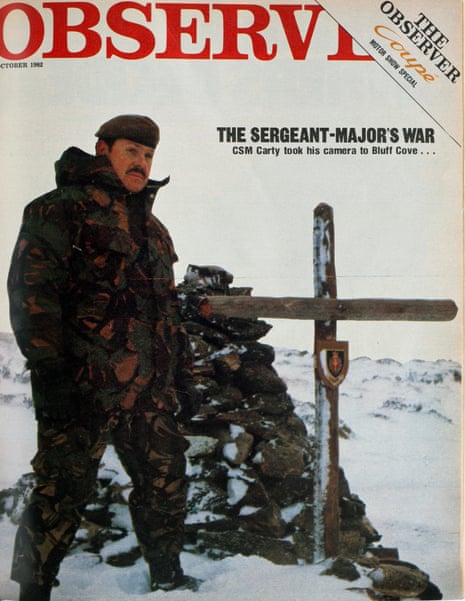 Observer Magazine archive cover, 17 October 1982. Charles Carty of the Welsh Guards during the Falklands war (‘The Sergeant-Major’s War’). Shot on 29/03/2019 by Sophia Evans for The Observer