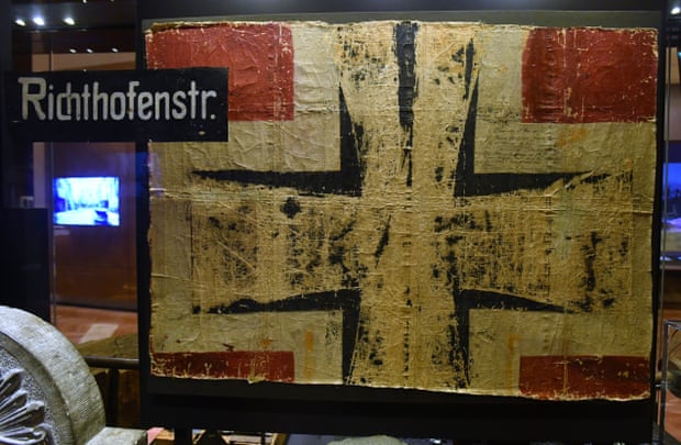 A section of fabric showing the German national insignia, taken from one of the wings of Baron von Richthofen’s Fokker triplane on display at the Australian War Memorial in Canberra.