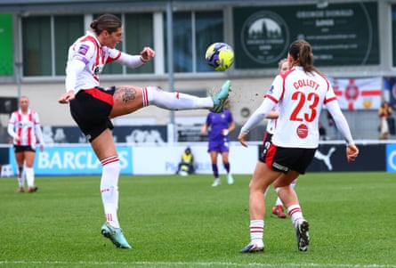 Amy Goddard clears the ball during Southampton’s Women’s FA Cup fourth-round match against Bristol City in January