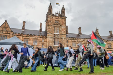 A permanent pro-Palestinian protest at the University of Sydney (pictured) is now into its 11th day.